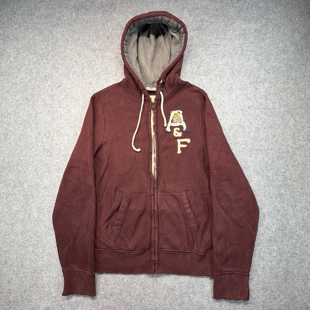 Vintage Abercrombie Fitch Heavy Muscle Waffle Hoodie Zip Up Burgandy 2XL